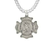 Ladies 925 Sterling Silver 20mm Antiqued Finish St Saint Florian Badge Medal Pendant Necklace - US Jewels