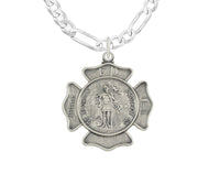 Ladies 925 Sterling Silver 20mm Antiqued Finish St Saint Florian Badge Medal Pendant Necklace - US Jewels
