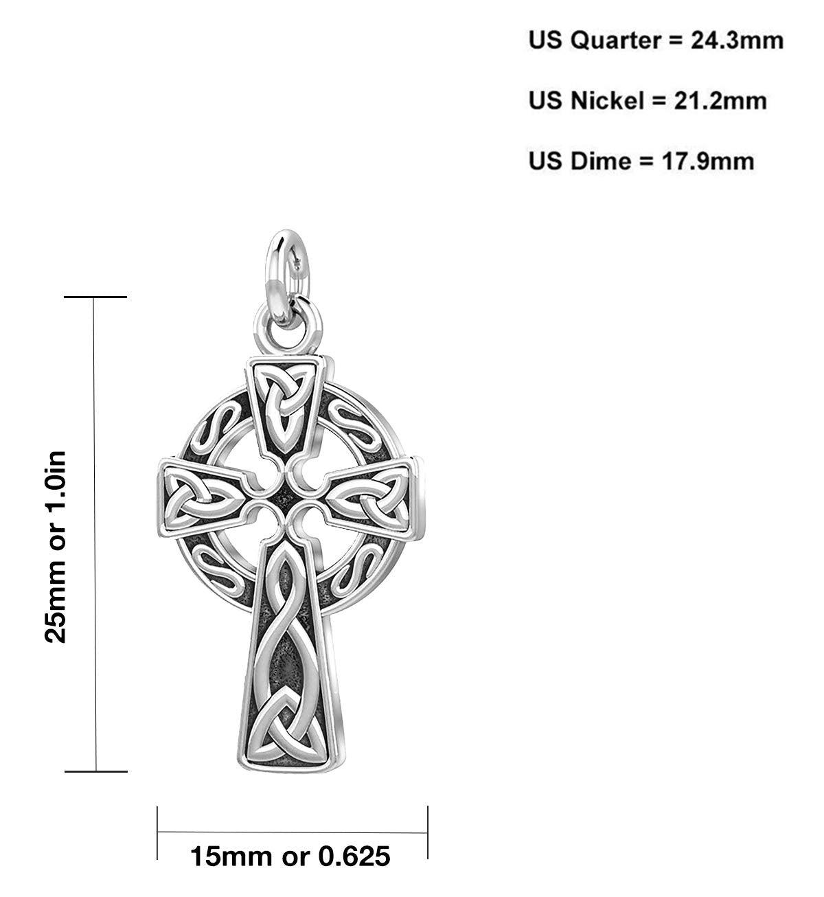 Ladies 925 Sterling Silver 25mm Irish Celtic Knot Cross Pendant Necklace - US Jewels