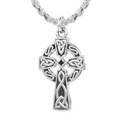 Ladies 925 Sterling Silver 25mm Irish Celtic Knot Cross Pendant Necklace - US Jewels