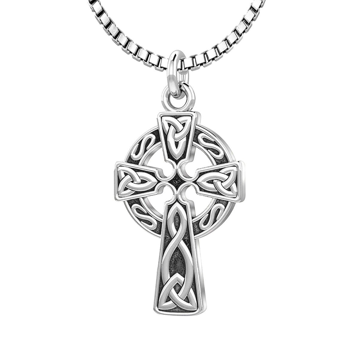Ladies 925 Sterling Silver 25mm Irish Celtic Knot Cross Pendant Necklace - US Jewels
