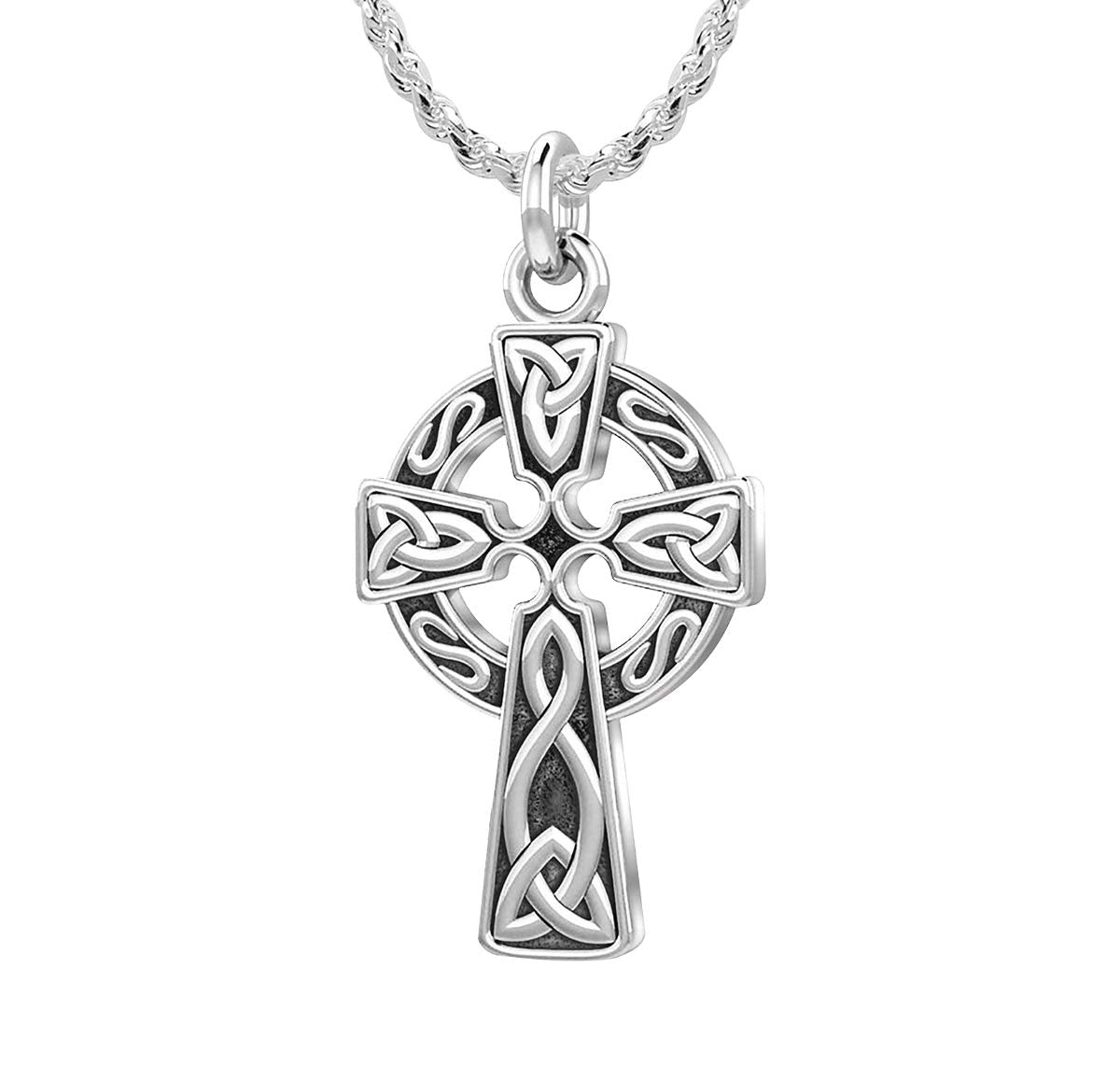 Ladies 925 Sterling Silver 25mm Irish Celtic Knot Cross Pendant Necklace - US Jewels