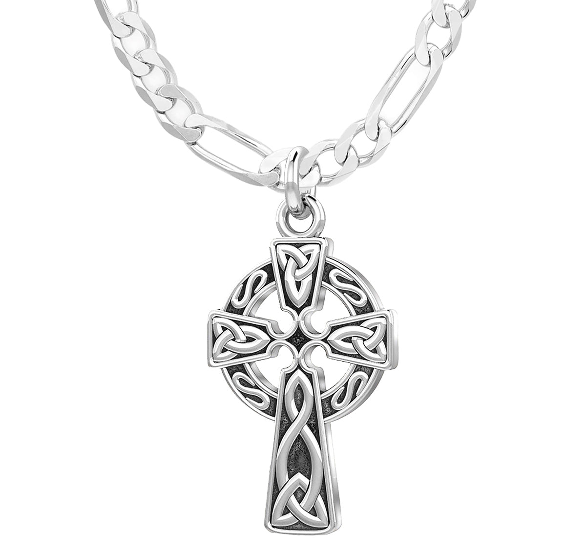 Ladies 925 Sterling Silver 25mm Irish Celtic Knot Cross Pendant Necklace - US Jewels