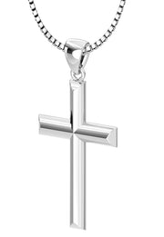 Ladies 925 Sterling Silver 28mm Solid High Polished Cross Pendant Necklace - US Jewels