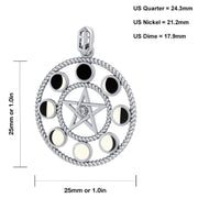 Ladies 925 Sterling Silver 8 Moon Phase Pendant, 25mm - US Jewels