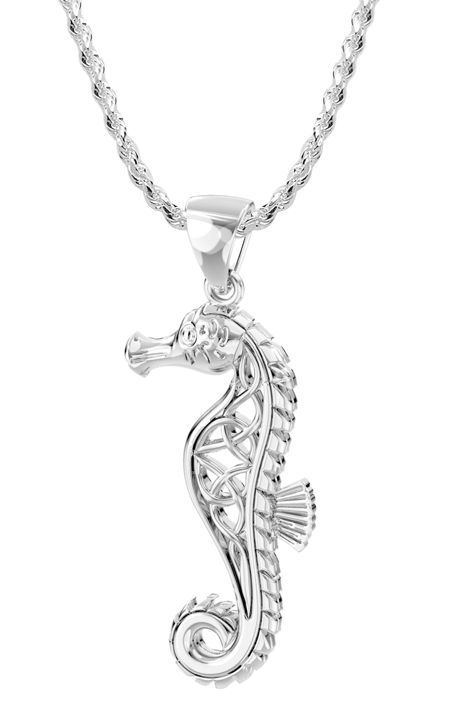 Ladies 925 Sterling Silver Celtic Knot Seahorse Aquatic Pendant Necklace - US Jewels