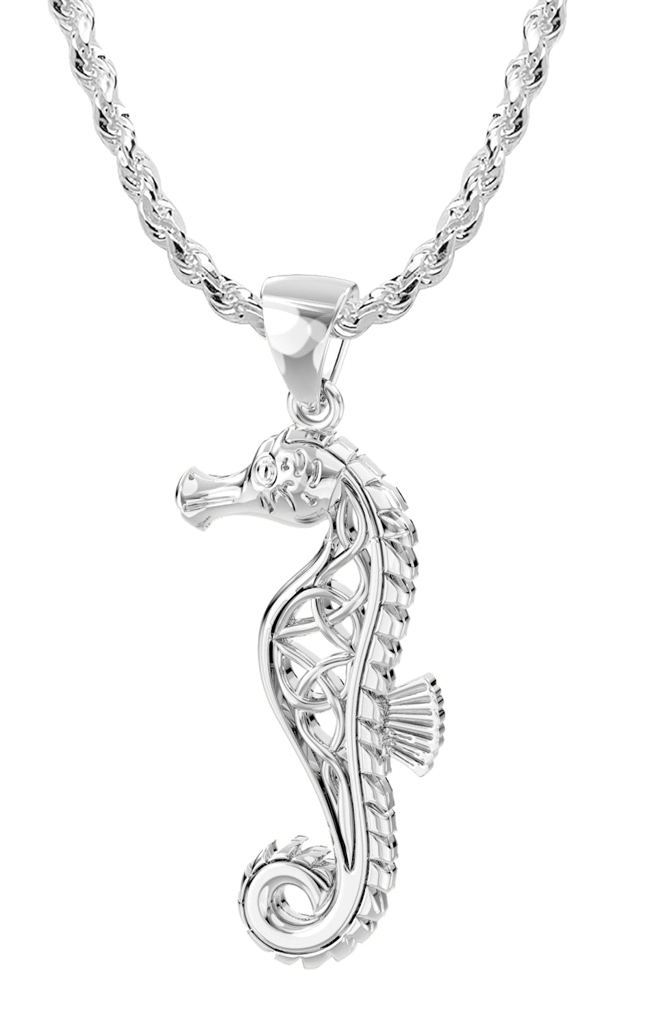 Ladies 925 Sterling Silver Celtic Knot Seahorse Aquatic Pendant Necklace - US Jewels