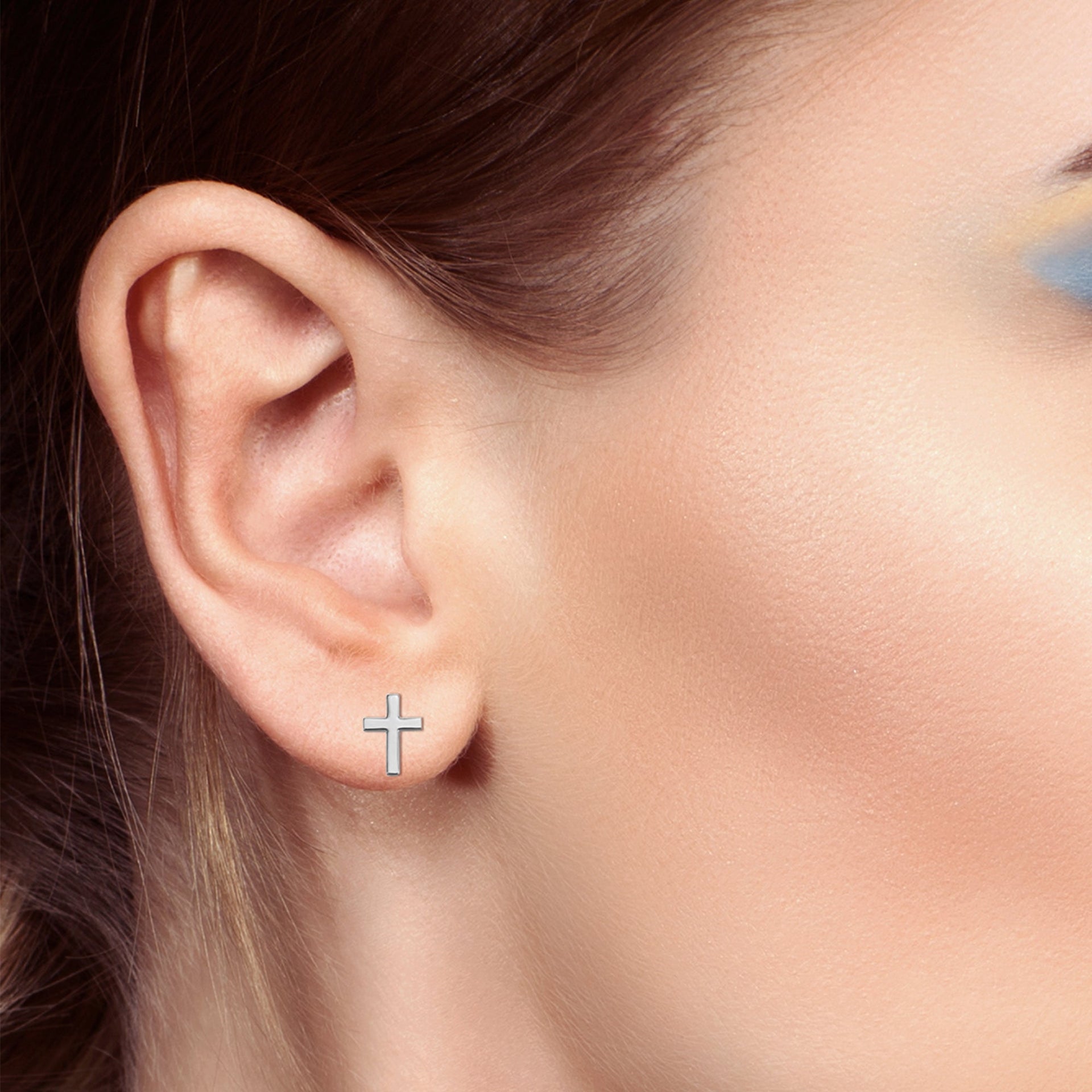 Ladies 925 Sterling Silver Cross Stud Earrings, Available in 2 Different Sizes - US Jewels