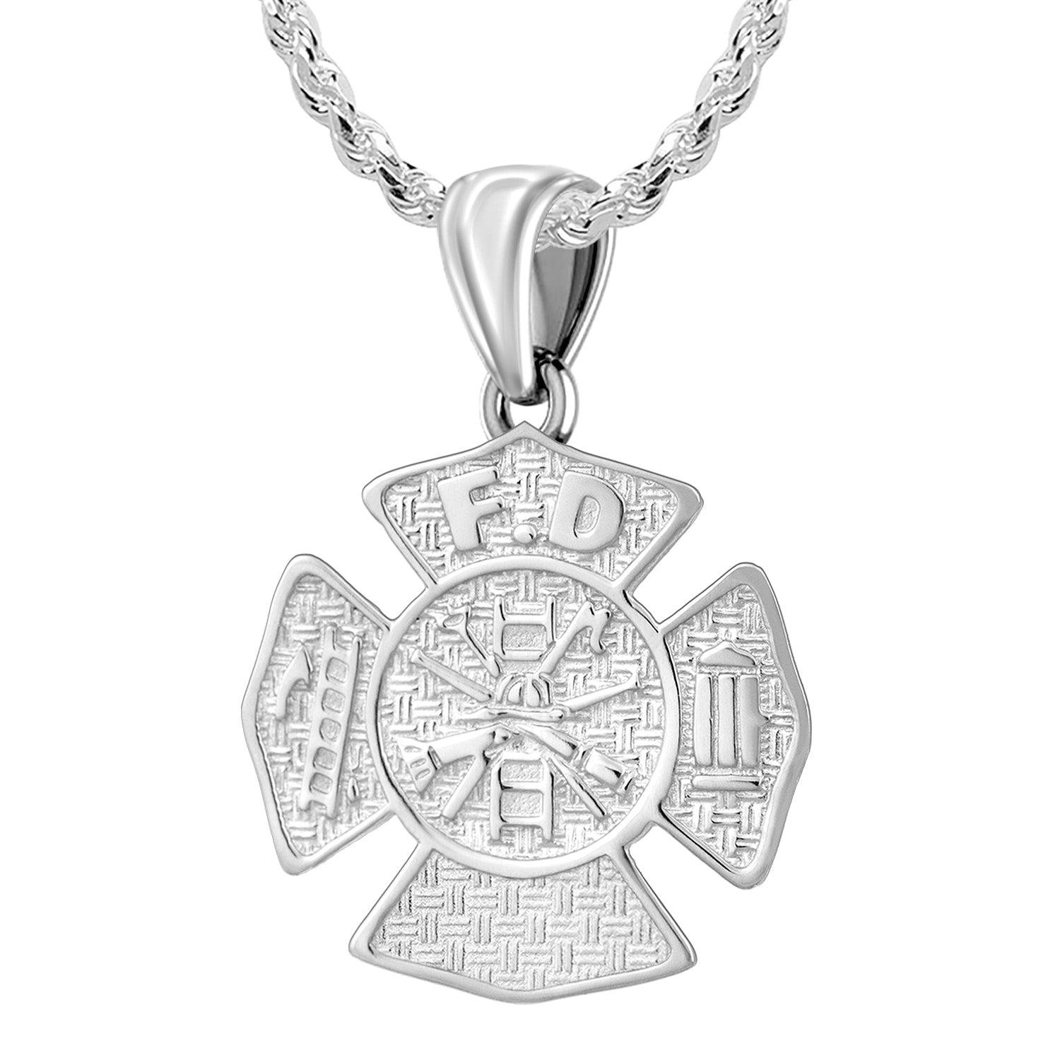 Firefighter Maltese Cross Sterling Silver with Prayer Blessing Pendant  Necklace, 16