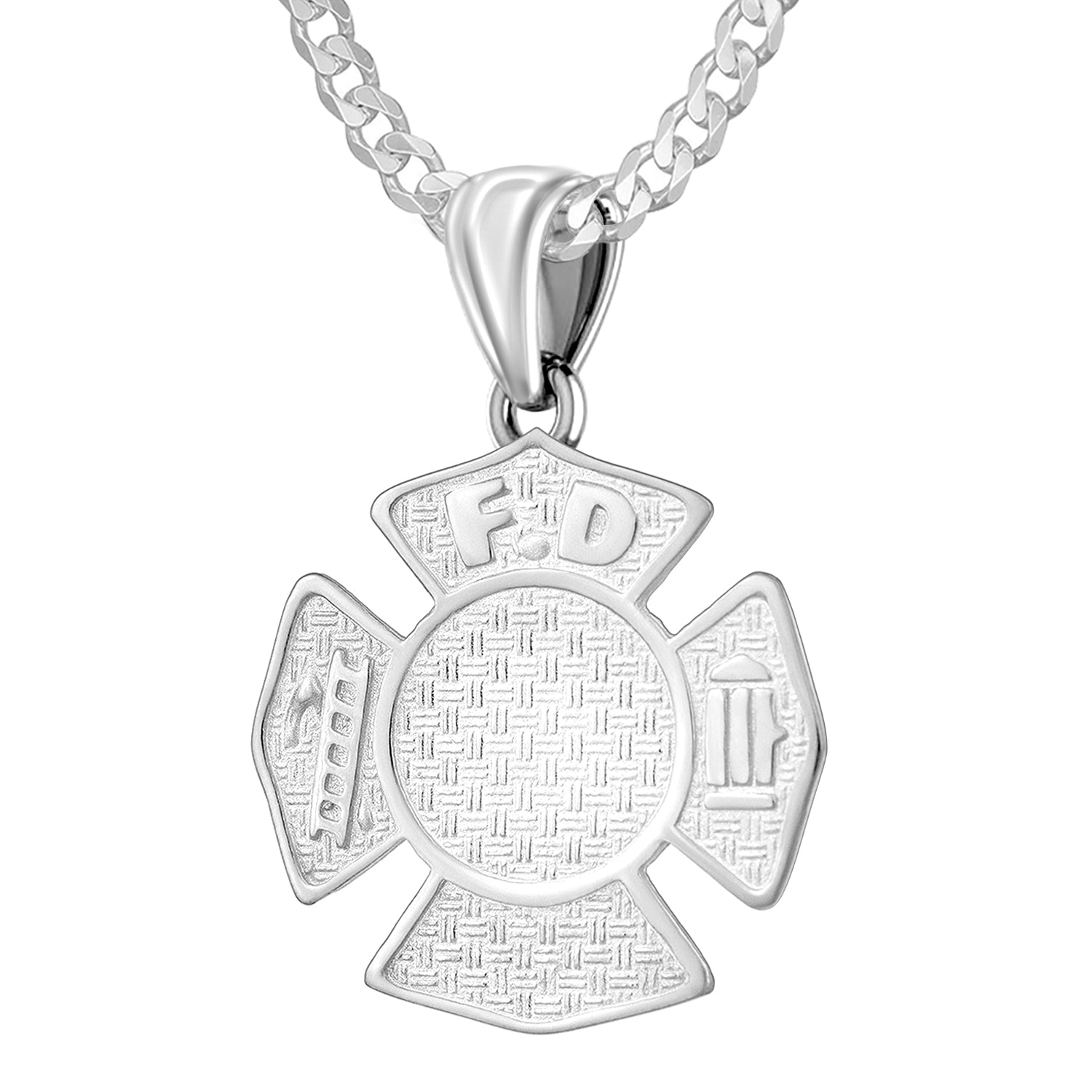 Ladies 925 Sterling Silver Customizable Firefighter Pendant Necklace, 26mm - US Jewels