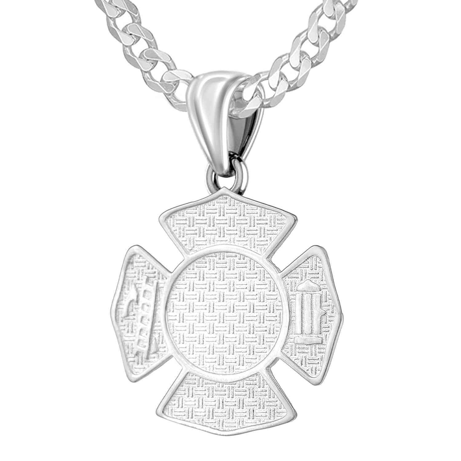 Ladies 925 Sterling Silver Customizable Firefighter Pendant Necklace, 26mm - US Jewels