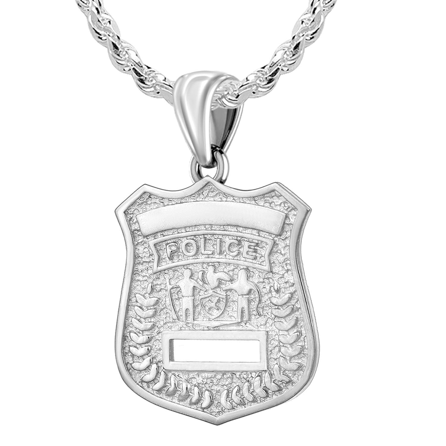 Ladies 925 Sterling Silver Customizable Police Badge Pendant Necklace, 22mm - US Jewels