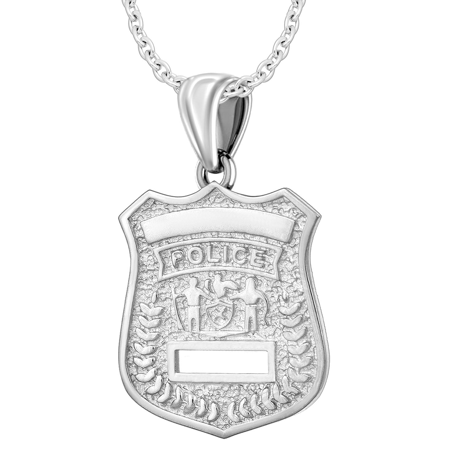 Ladies 925 Sterling Silver Customizable Police Badge Pendant Necklace, 22mm - US Jewels
