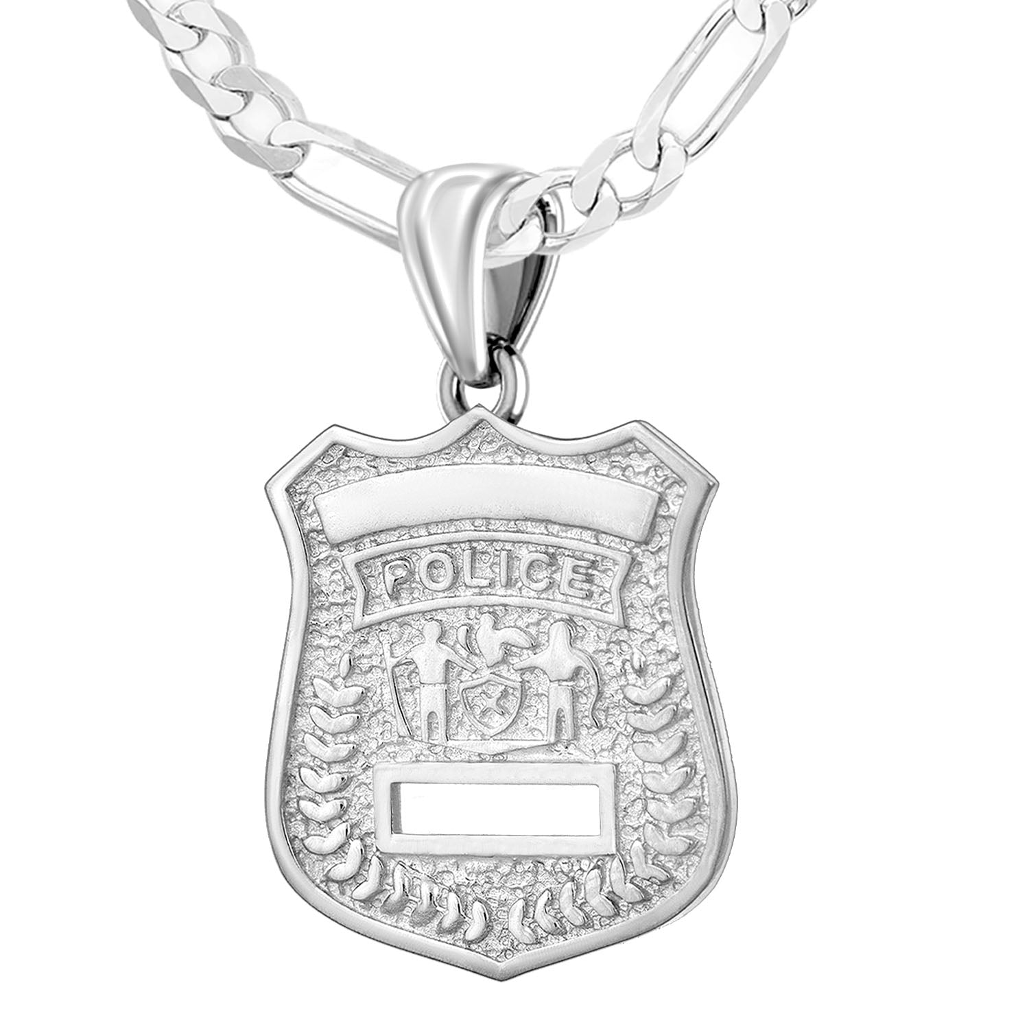 Ladies 925 Sterling Silver Customizable Police Badge Pendant Necklace, 22mm - US Jewels