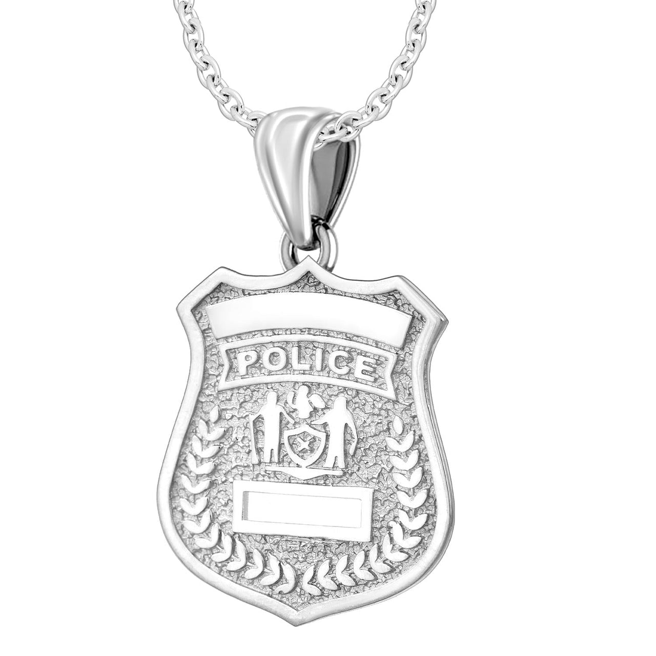Ladies 925 Sterling Silver Customizable Police Badge Pendant Necklace, 25mm - US Jewels