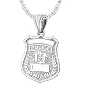 Ladies 925 Sterling Silver Customizable Police Badge Pendant Necklace, 25mm - US Jewels