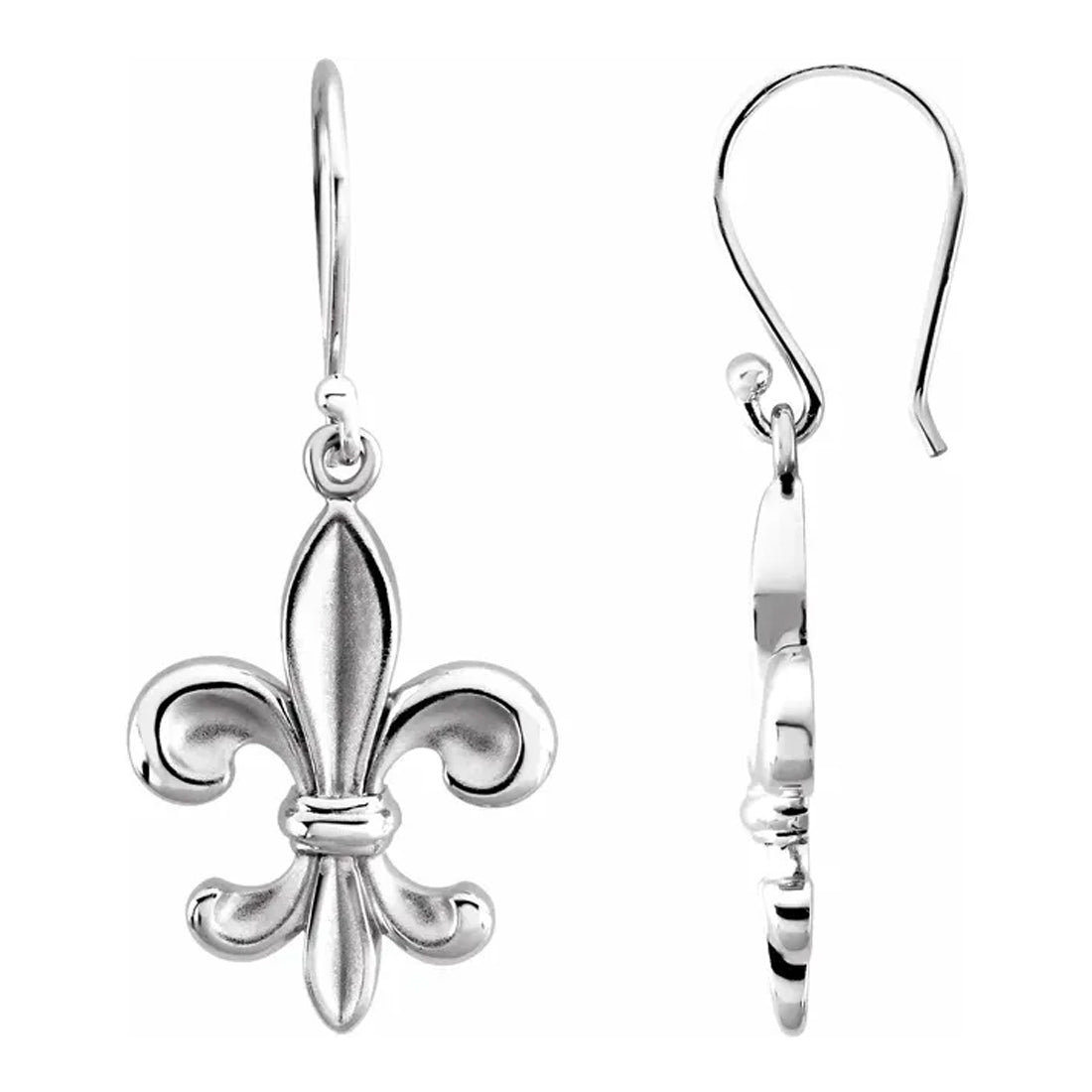 Ladies 925 Sterling Silver Fleur-de-lis Dangle Earring - US Jewels