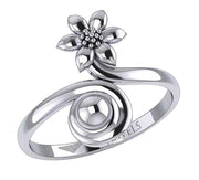 Ladies 925 Sterling Silver Floral Rain Lily Flower Ring - US Jewels