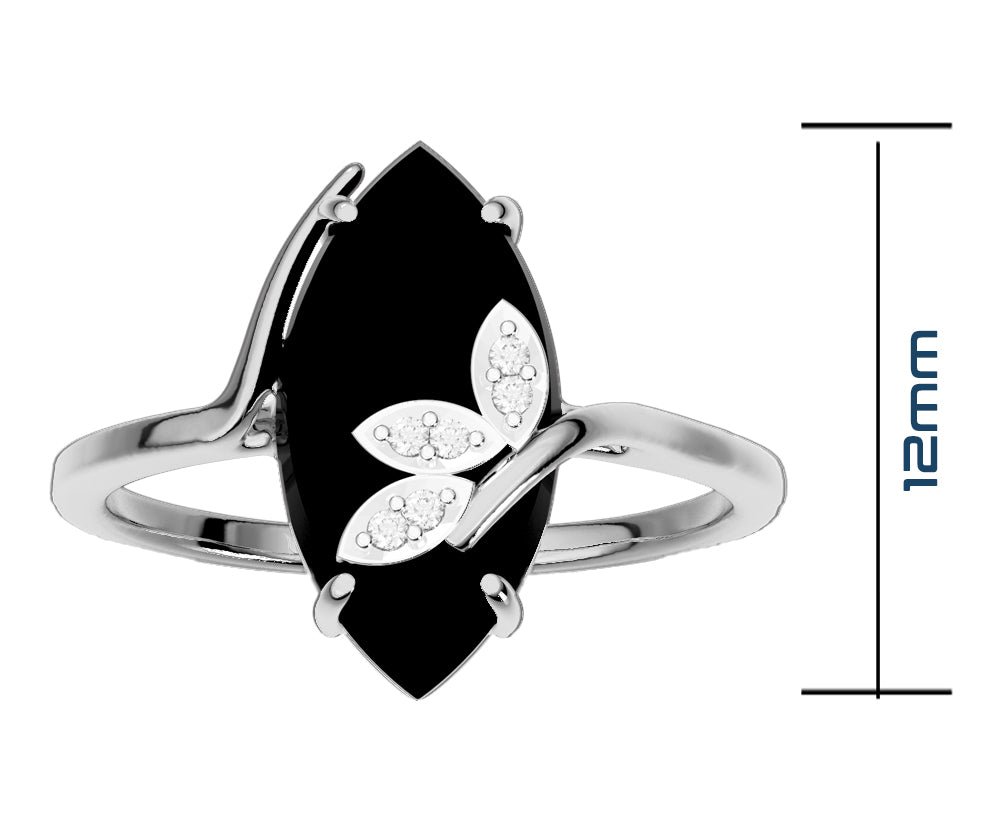 Ladies 925 Sterling Silver Genuine Black Onyx Diamond Ring - US Jewels