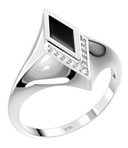Ladies 925 Sterling Silver Genuine Diamond Black Onyx Ring - US Jewels