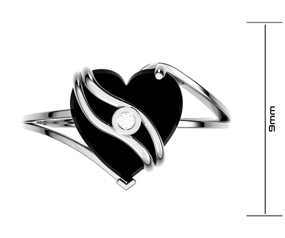 Ladies 925 Sterling Silver Genuine Diamond Heart Black Onyx Ring