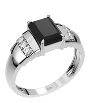 Ladies 925 Sterling Silver Genuine Diamond Rectangular Black Onyx Ring - US Jewels
