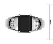 Ladies 925 Sterling Silver Genuine Diamond Rectangular Black Onyx Ring - US Jewels