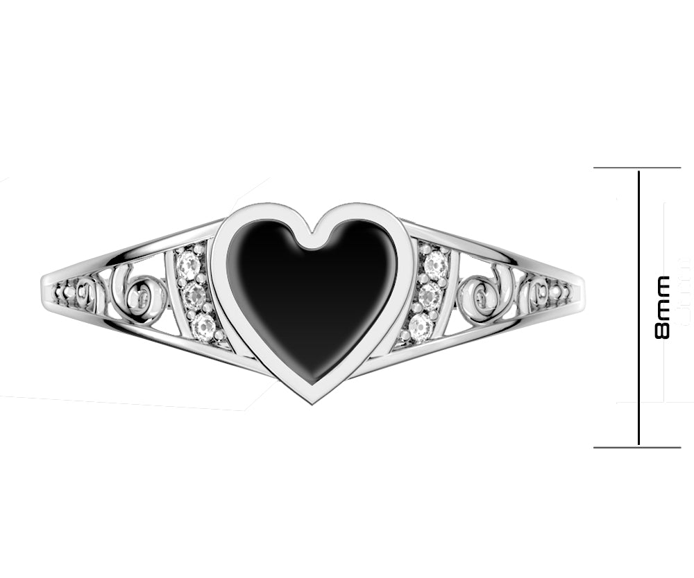 Ladies 925 Sterling Silver Genuine Heart Black Onyx Diamond Ring - US Jewels