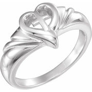 Ladies 925 Sterling Silver Heart & Cross Band Ring - US Jewels