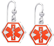 Ladies 925 Sterling Silver Hexagon Medical Alert or Caduceus Dangle Earrings, Optional Colors - US Jewels