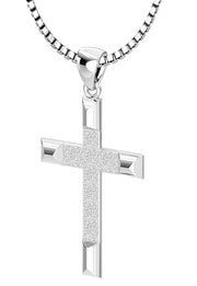 Ladies 925 Sterling Silver High Polished Cross Pendant Necklace, 32mm - US Jewels