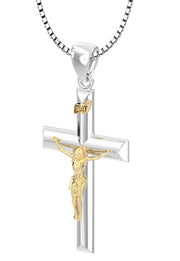Ladies 925 Sterling Silver High Polished Crucifix Cross Pendant Necklace, 32mm - US Jewels