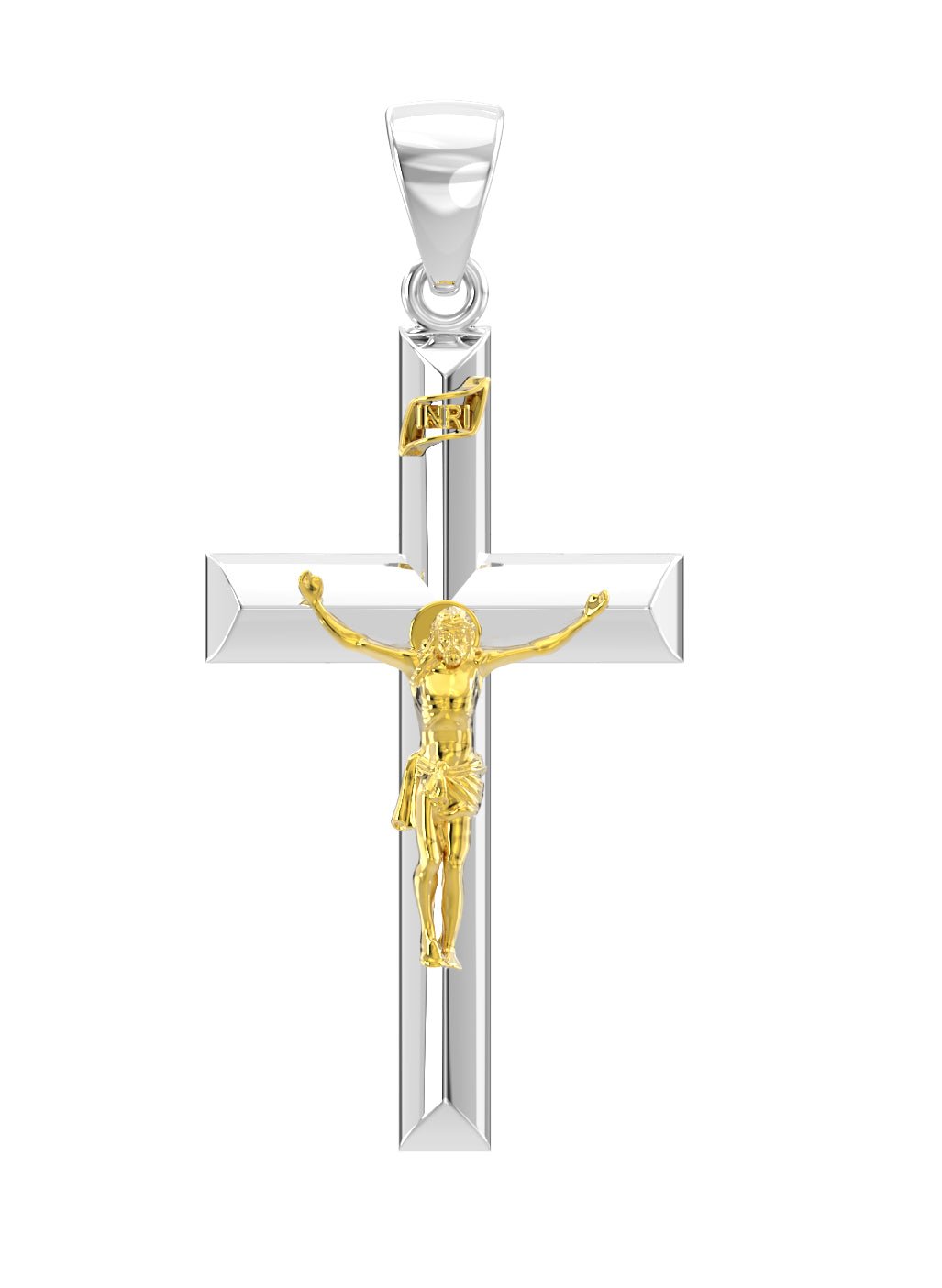 Ladies 925 Sterling Silver High Polished Crucifix Cross Pendant Necklace,  32mm