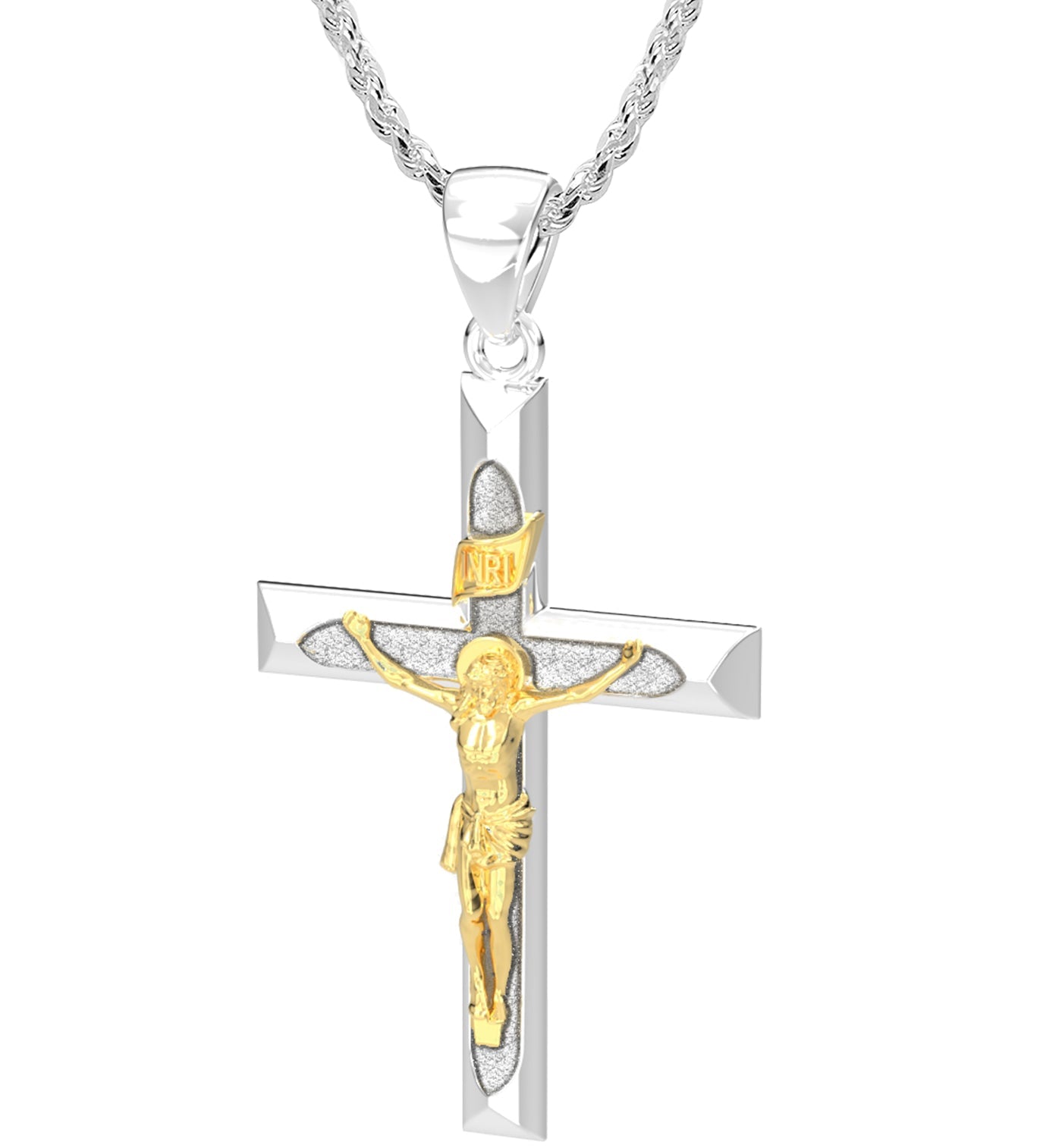 Ladies 925 Sterling Silver High Polished Crucifix Cross Pendant Necklace, 32mm - US Jewels