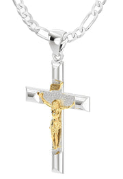 Ladies 925 Sterling Silver High Polished Crucifix Cross Pendant Necklace, 32mm - US Jewels