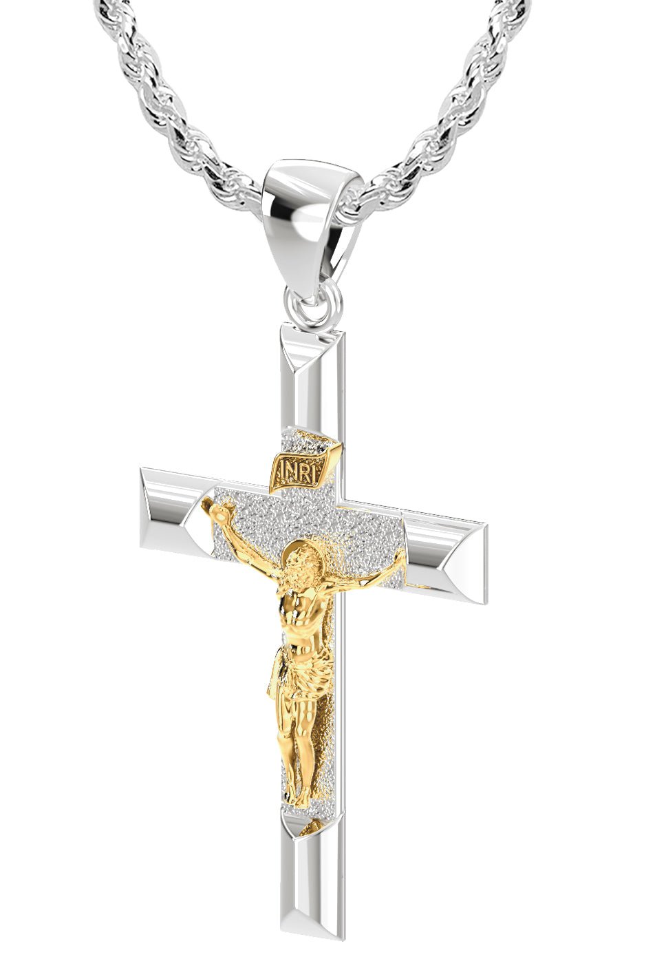 Ladies 925 Sterling Silver High Polished Crucifix Cross Pendant Necklace, 32mm - US Jewels