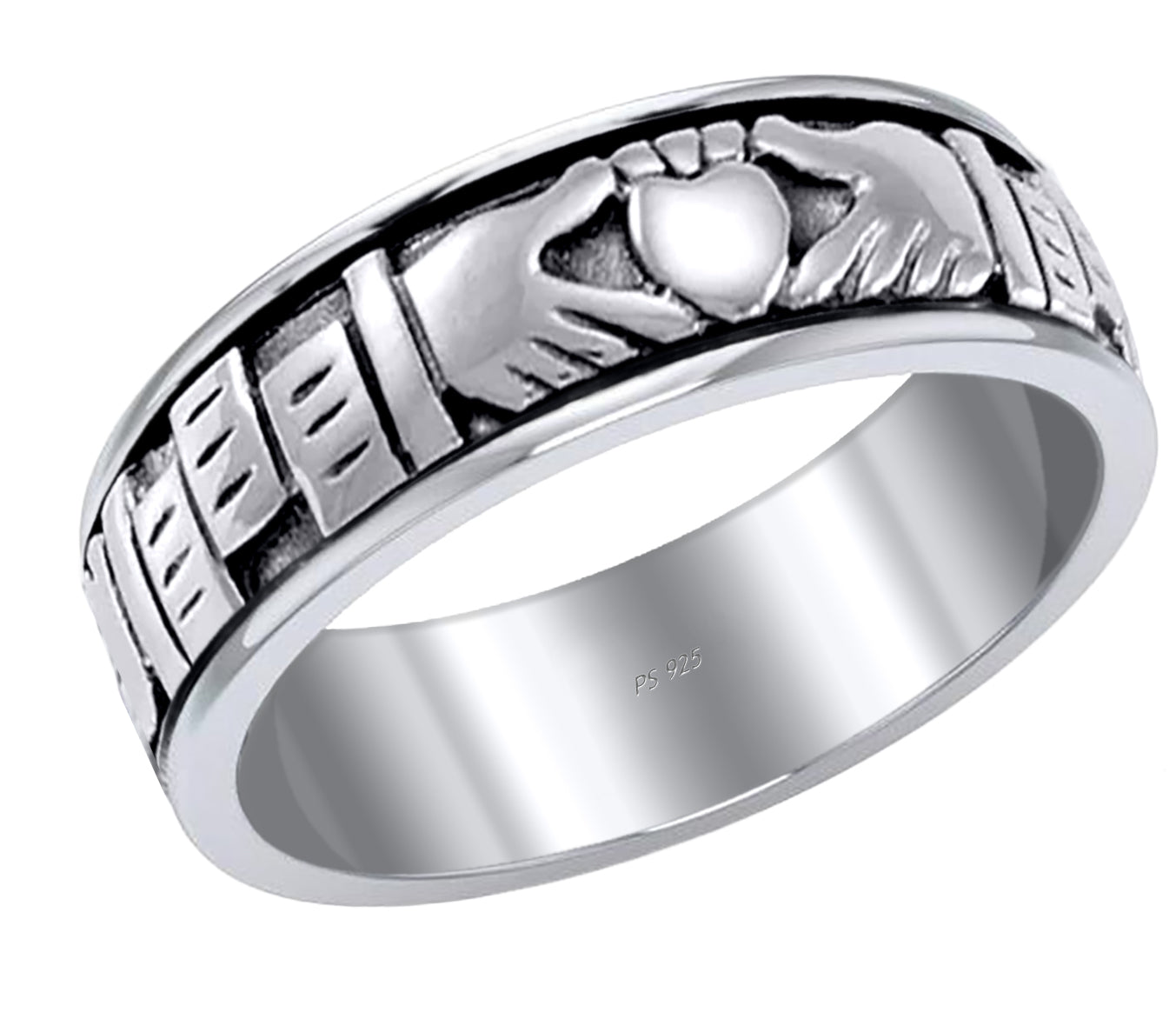 Ladies 925 Sterling Silver Irish Celtic Claddagh Spinner Ring Band - US Jewels