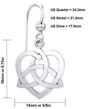 Ladies 925 Sterling Silver Irish Celtic Heart & Trinity Knot Dangle Earrings - US Jewels