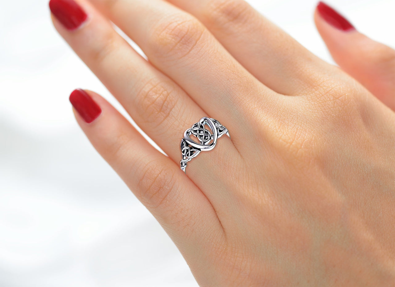 Ladies 925 Sterling Silver Irish Celtic Love Knot & Heart Ring - US Jewels