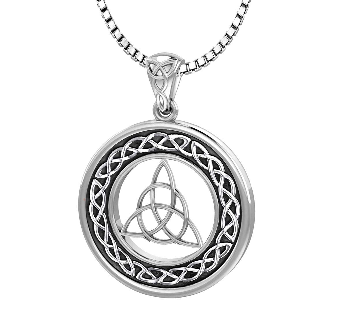 Ladies 925 Sterling Silver Irish Celtic Trinity and Love Knot Pendant Necklace - US Jewels