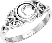 Ladies 925 Sterling Silver Irish Celtic Trinity Knot & Moon Ring - US Jewels