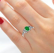 Ladies 925 Sterling Silver Irish Celtic Trinity Simulated Emerald May Birthstone Ring - US Jewels