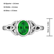 Ladies 925 Sterling Silver Irish Celtic Trinity Simulated Emerald May Birthstone Ring - US Jewels