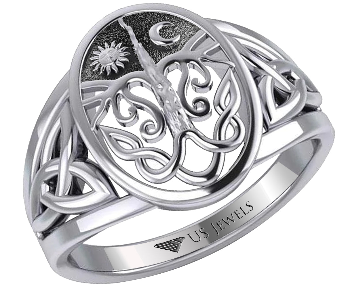 Ladies 925 Sterling Silver Irish Celtic Trinity Tree of Life Ring - US Jewels