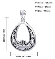 Ladies 925 Sterling Silver Irish Claddagh Pendant Necklace - US Jewels