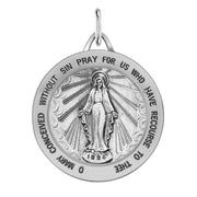 Ladies 925 Sterling Silver Large Miraculous Virgin Mary Antiqued Pendant Necklace, 25mm - US Jewels