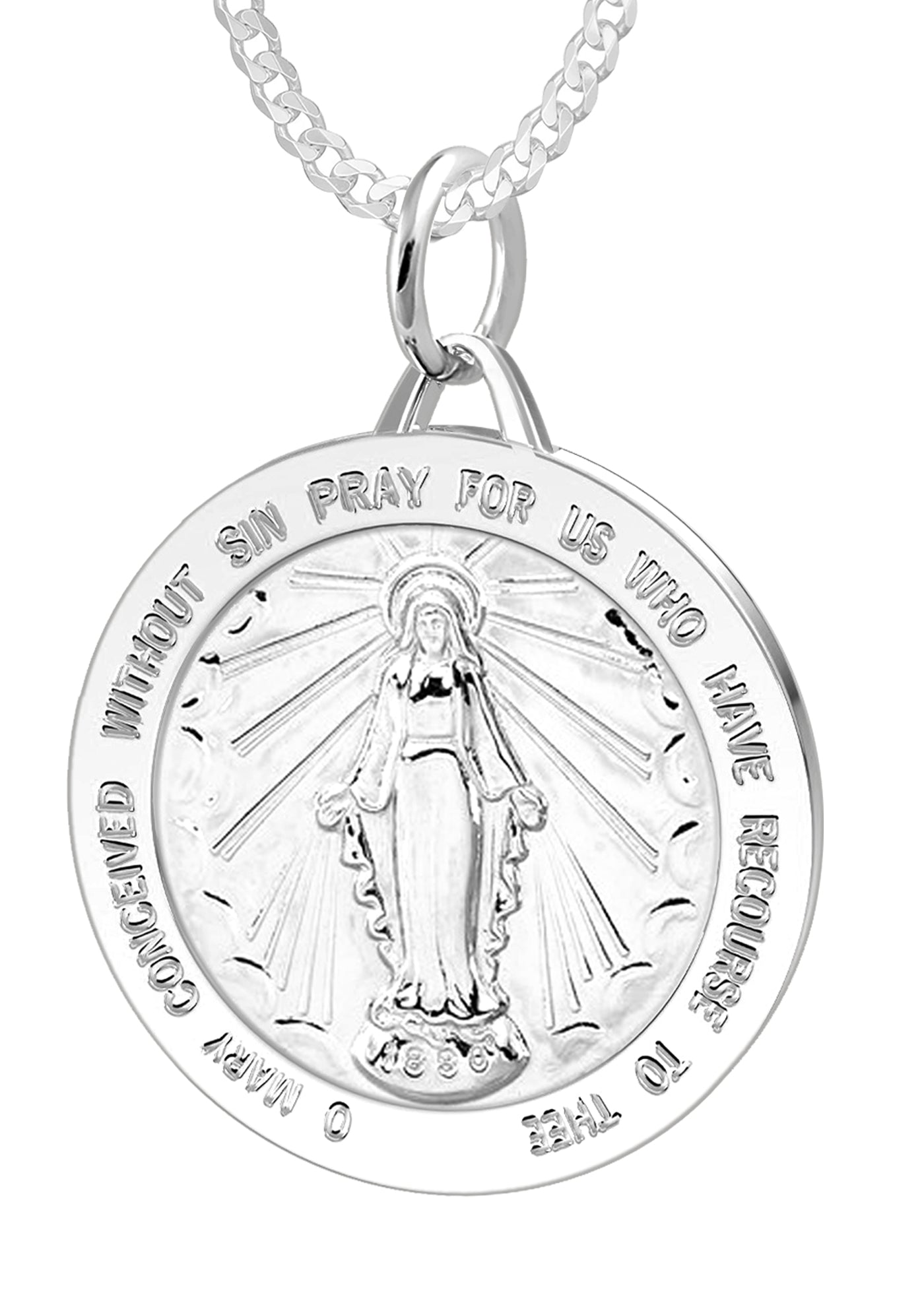 Ladies 925 Sterling Silver Large Miraculous Virgin Mary Polished Pendant Necklace, 25mm - US Jewels