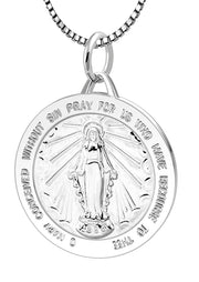Ladies 925 Sterling Silver Large Miraculous Virgin Mary Polished Pendant Necklace, 25mm - US Jewels