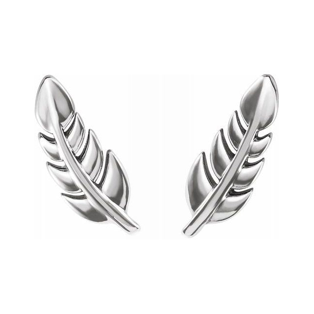 Ladies 925 Sterling Silver Leaf Stud Earrings - US Jewels