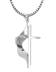 Ladies 925 Sterling Silver Methodist Cross Pendant Necklace, 30mm - US Jewels